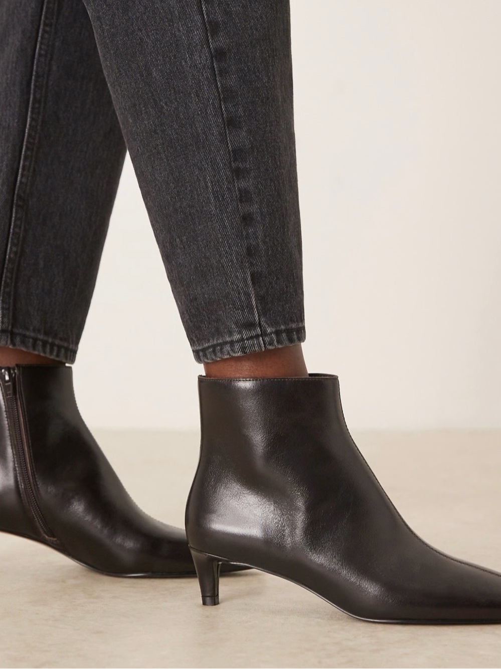 Mango Brown Leather Ankle Boots with Kitten Heel